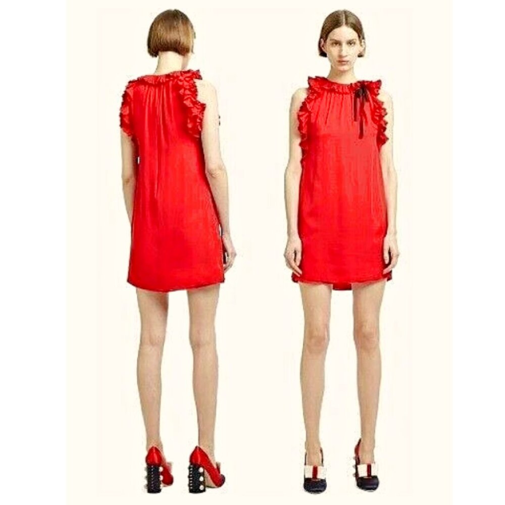 GUCCI Iconic Sleeveless Ruffle Cocktail Mini Dress in Red sz US 4-6 IT 42 $1620 - Picture 2 of 14